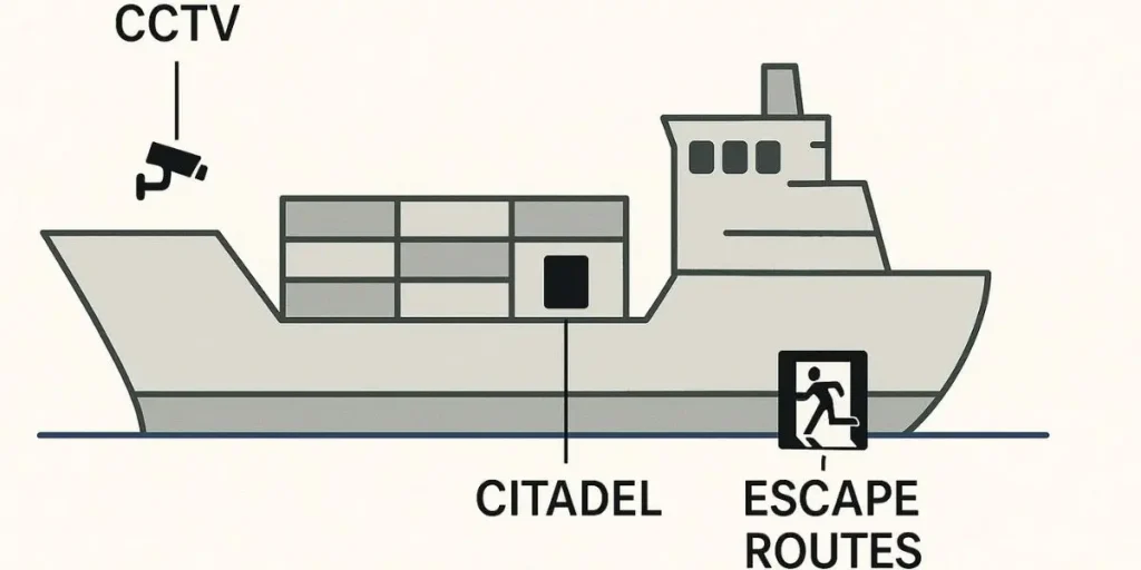 Ship Diagram : CCTV,
Citadel and Escape Routes