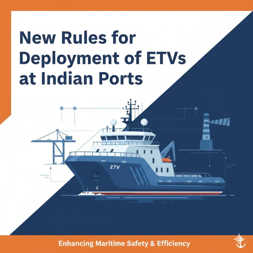 Blog cover image featuring a large ETVs at a busy Indian port, illustrating new rules for deployment.