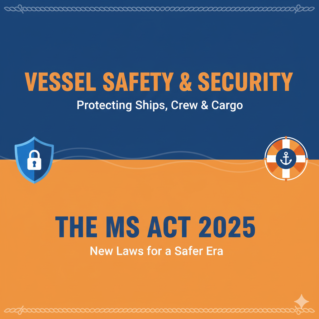 Section divider visual featuring a blue and orange geometric design with a central anchor icon, marking the transition to Safety and Security.