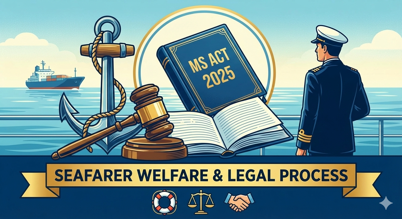 blog cover for seafarer welfare & legal process, MS act 2025