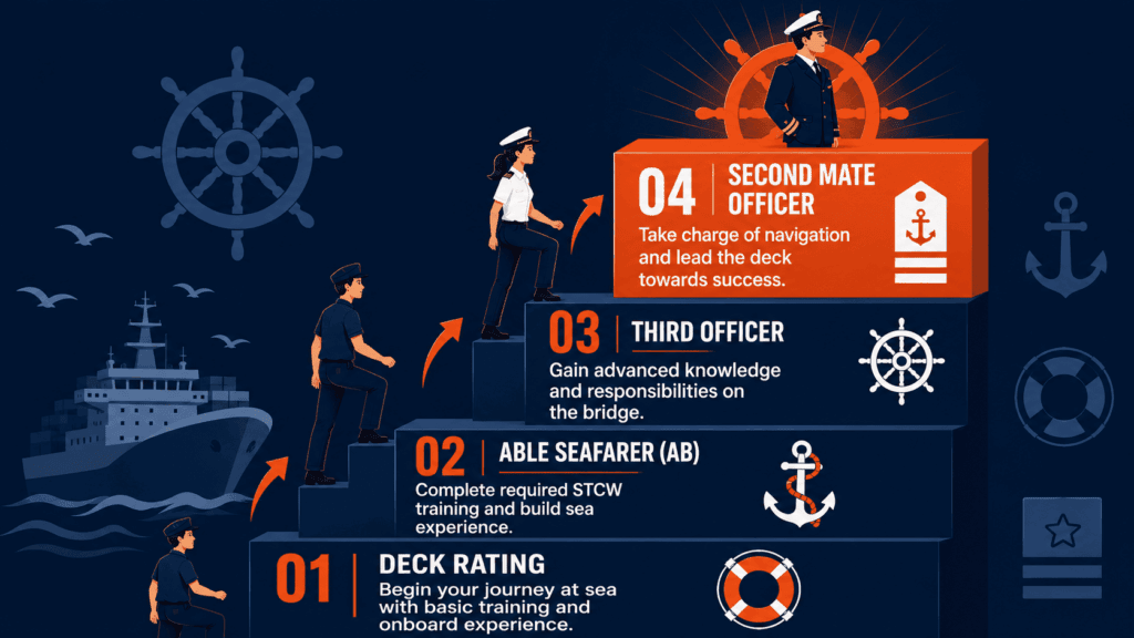 Career ladder from Deck Rating to Second Mate FG officer pathway