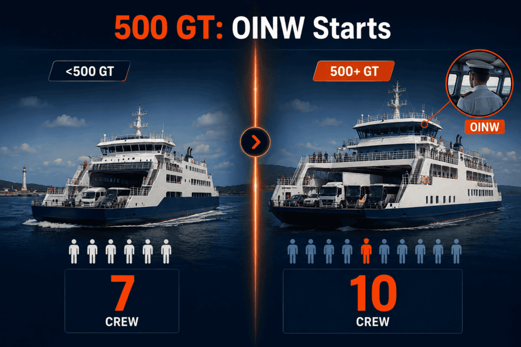 500 GT threshold showing OINW requirement and crew increase under Annexure G-6