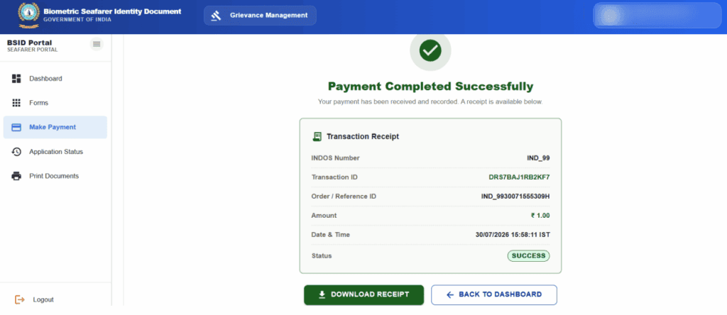 BSID Card Payment Confirmation