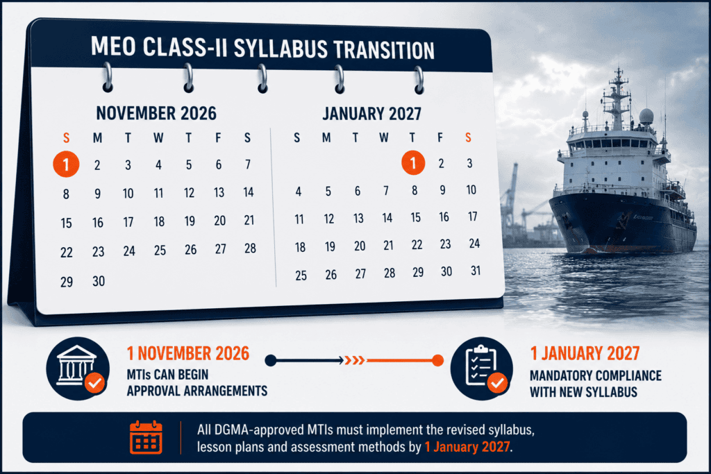 Calendar of MEO Class-II syllabus transition dates for MTIs