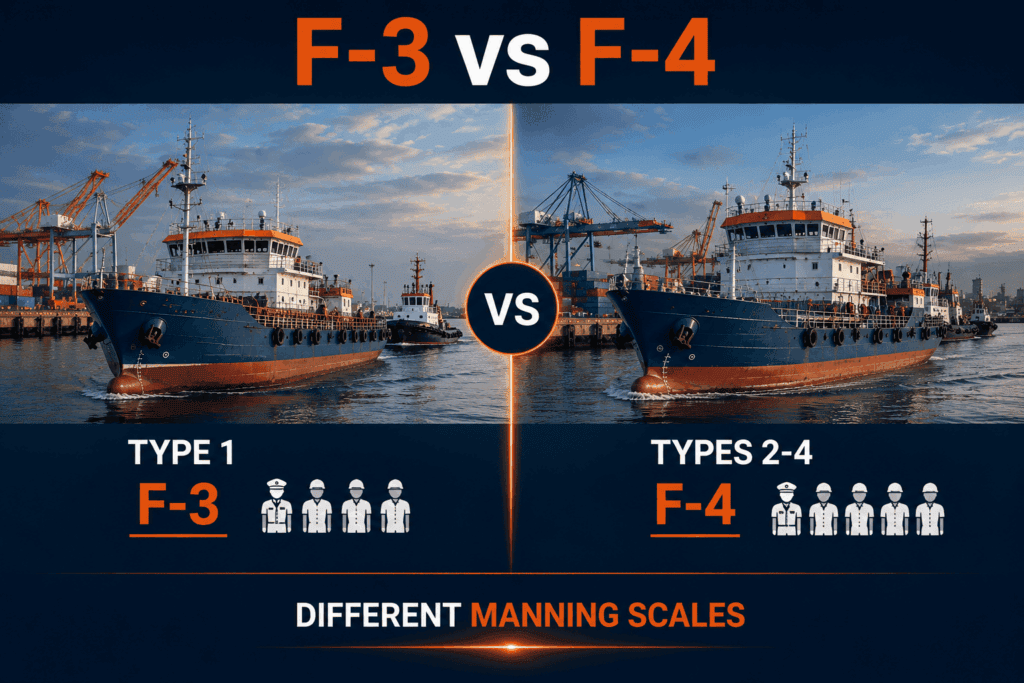 Comparison of F-3 and F-4 minimum safe manning for River-Sea Vessel types