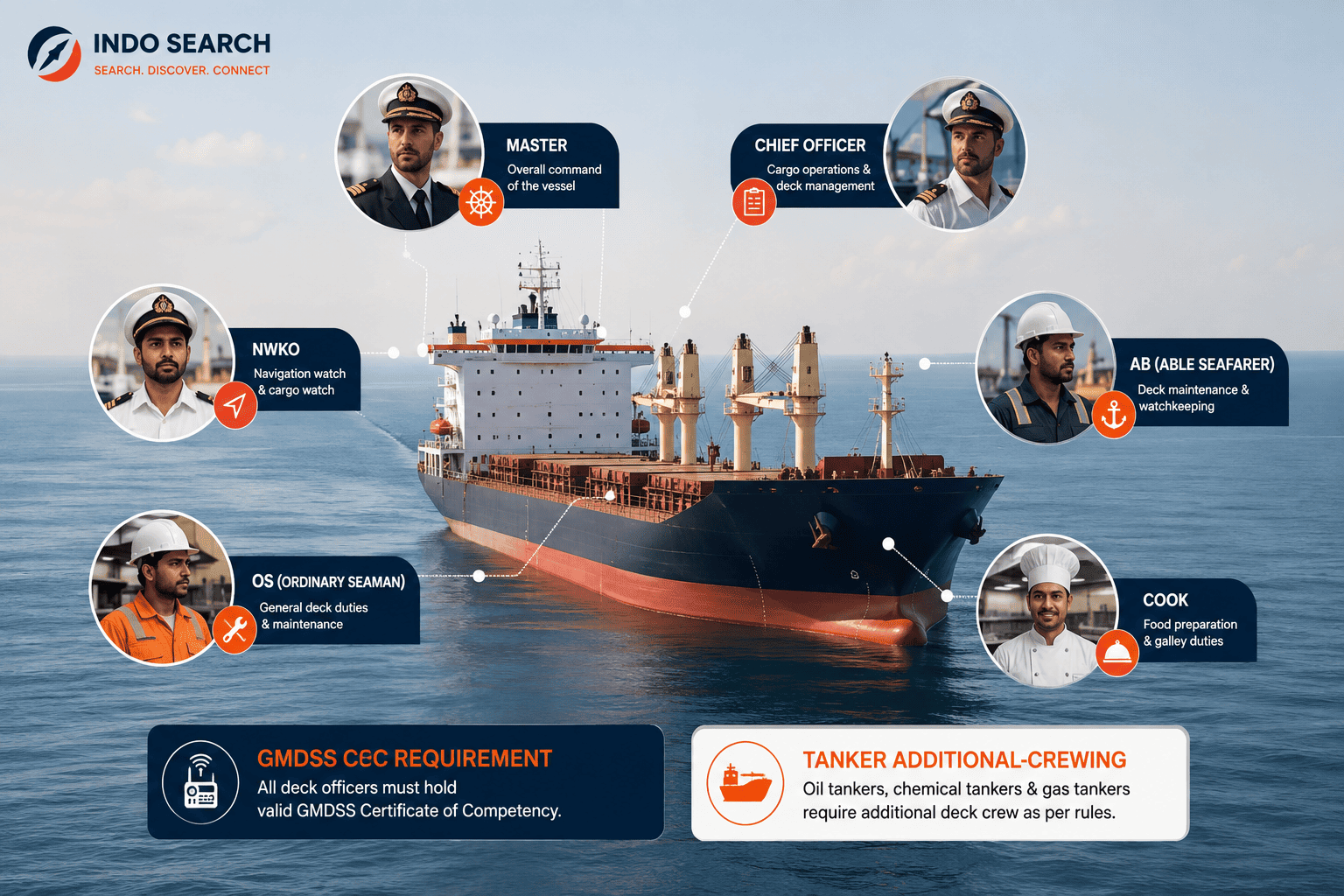 Crew ranks and certification requirements under the minimum safe manning scale for near coastal voyages