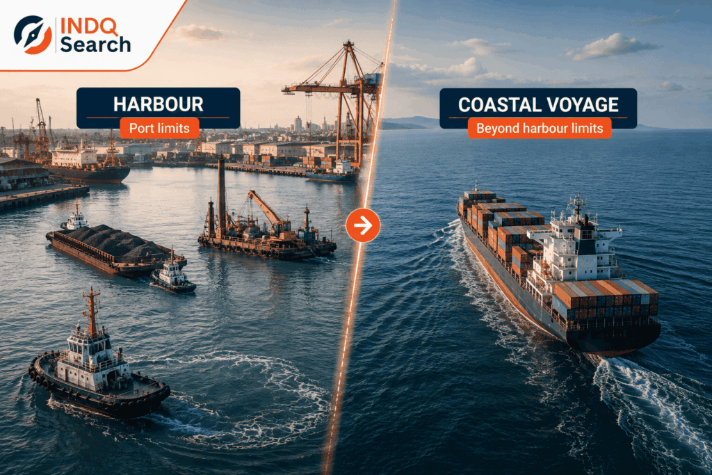 Difference between harbour operations within port limits and coastal vessel operations at sea