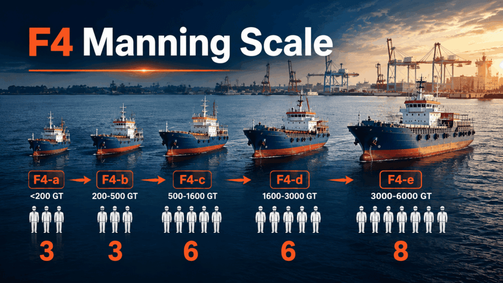 F4 minimum safe manning scale for River-Sea Vessels from under 200 to 6000 GT