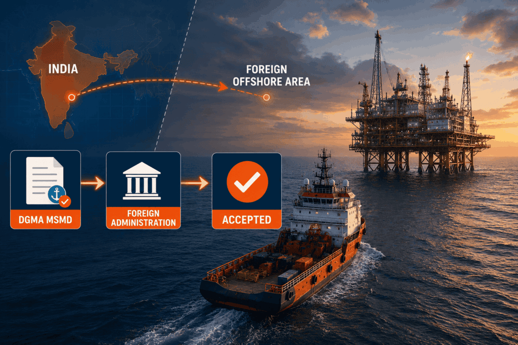 Foreign maritime administration acceptance for Indian offshore vessel MSMD