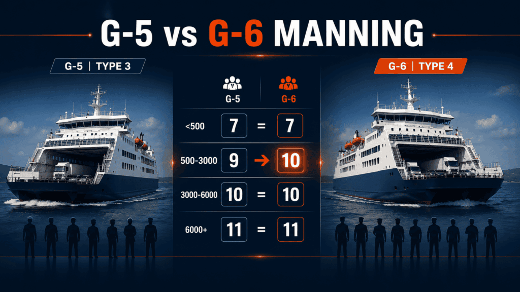G-5 and G-6 minimum safe manning comparison for Type 3 and Type 4 passenger RSVs