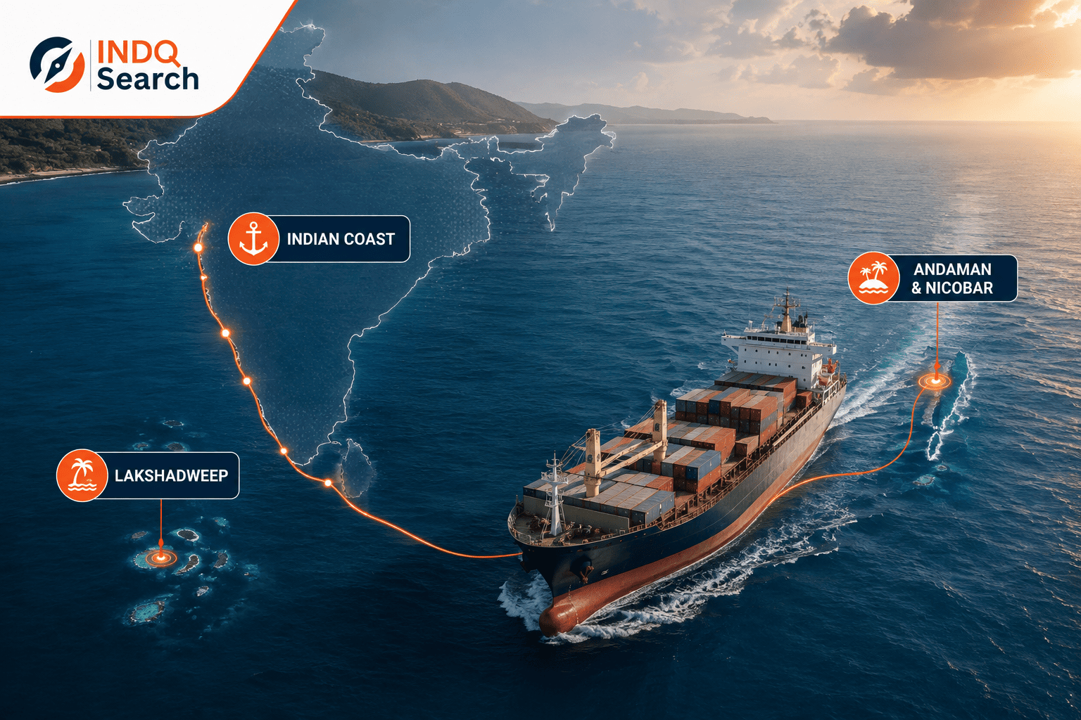 Indian coast vessel routes including Andaman and Nicobar Islands and Lakshadweep