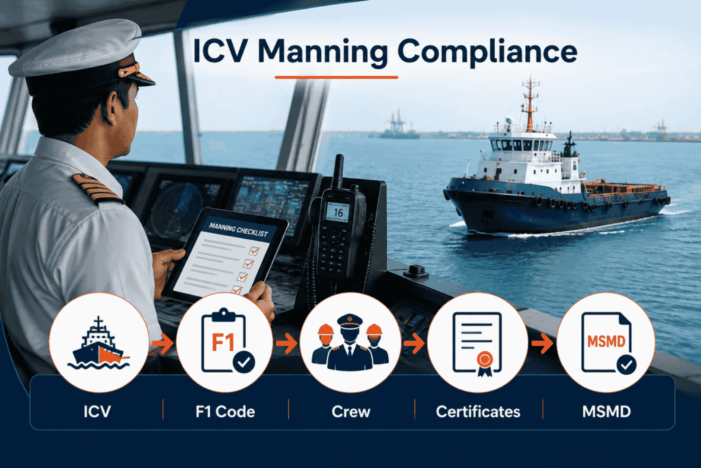Indian coastal vessel manning compliance showing qualified crew, certificates and Minimum Safe Manning Document