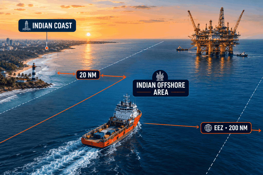 Indian offshore area between 20 nautical miles from the coast and the Indian EEZ