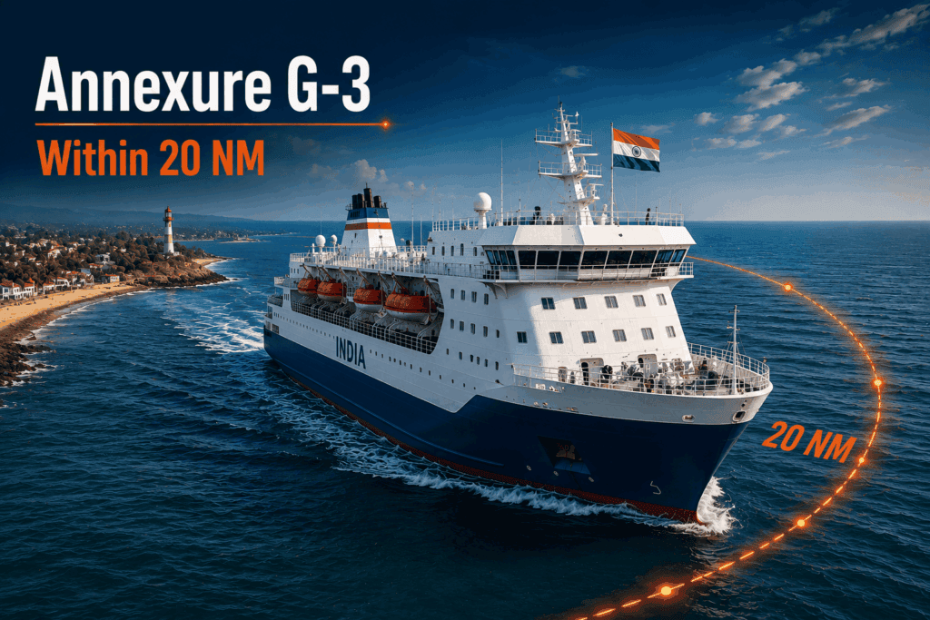 Passenger Ro-Pax vessel operating within 20 nautical miles of the Indian coast under Annexure G-3