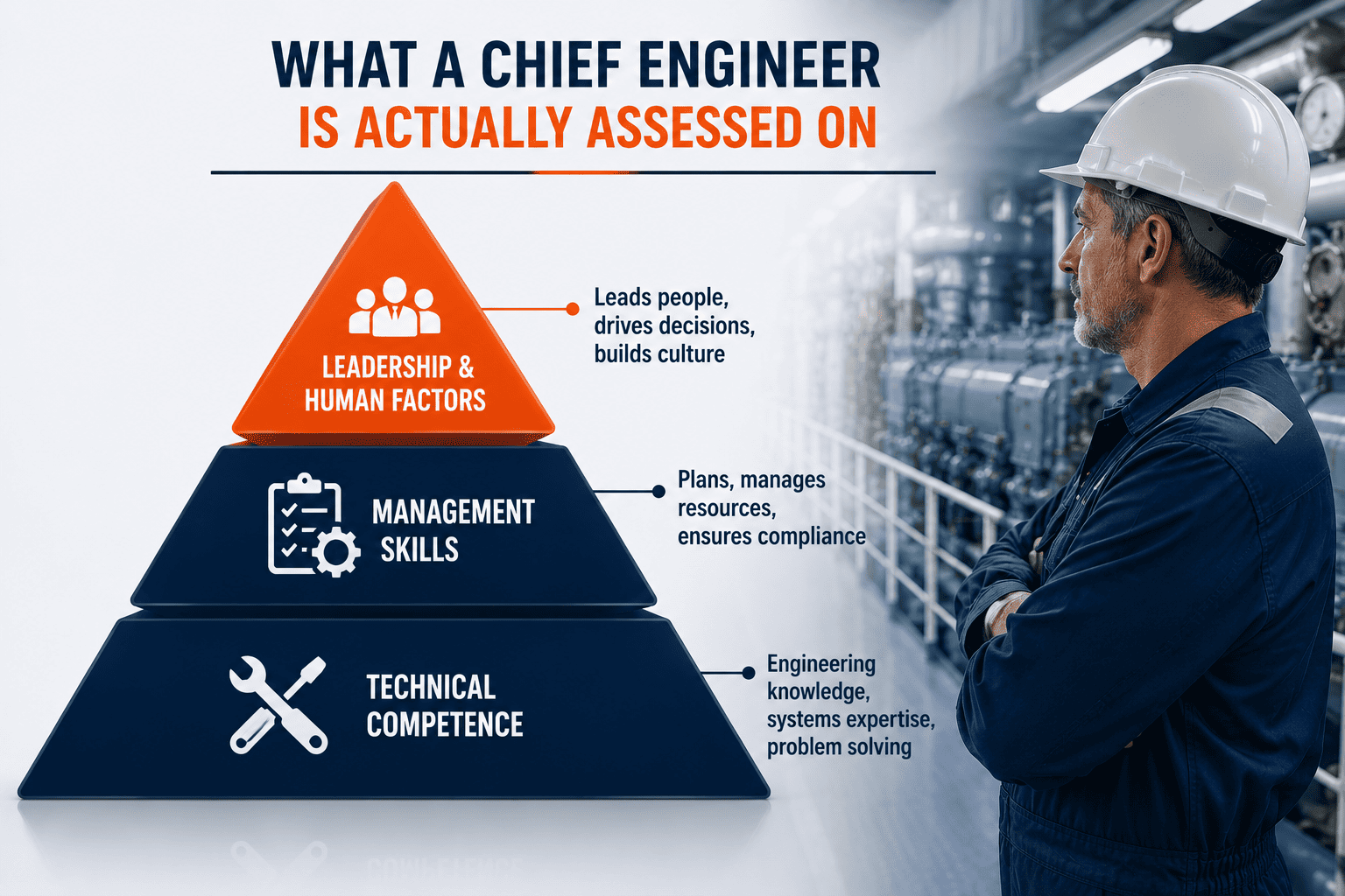 Pyramid of technical, management and leadership skills for Chief Engineer
