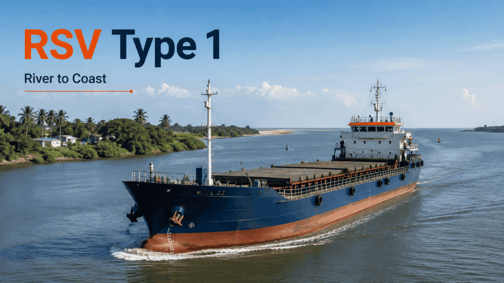 River-Sea Vessel Type 1 operating between inland waterways and coastal waters