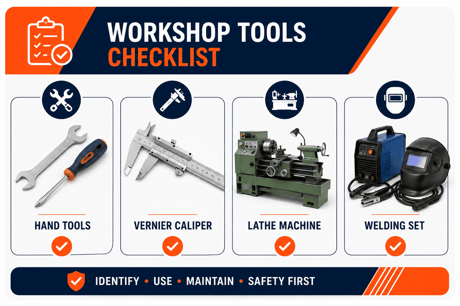 Workshop tools checklist for MEO Class-IV practical training