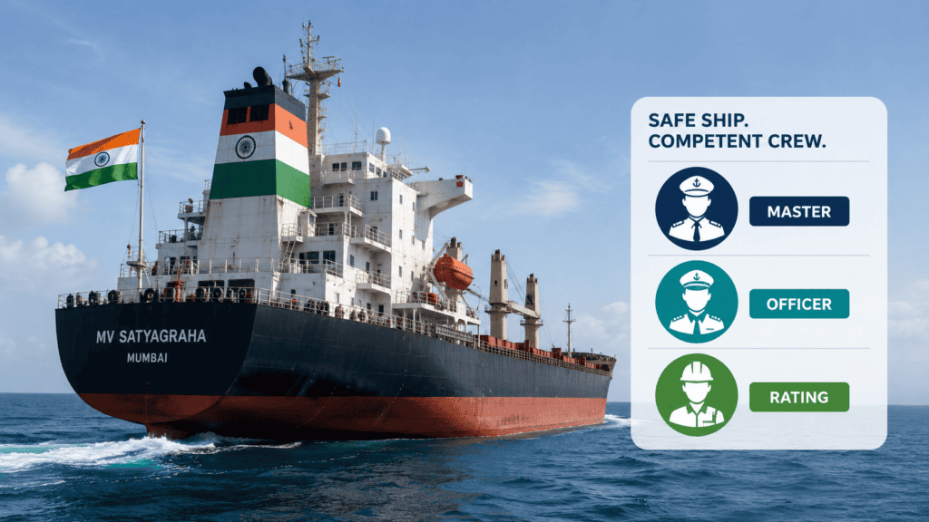 Indian flag cargo vessel representing minimum safe manning requirements for Indian ships