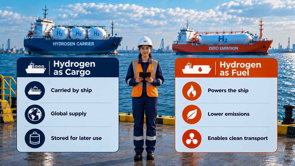 Hydrogen cargo vs hydrogen fuel comparison infographic