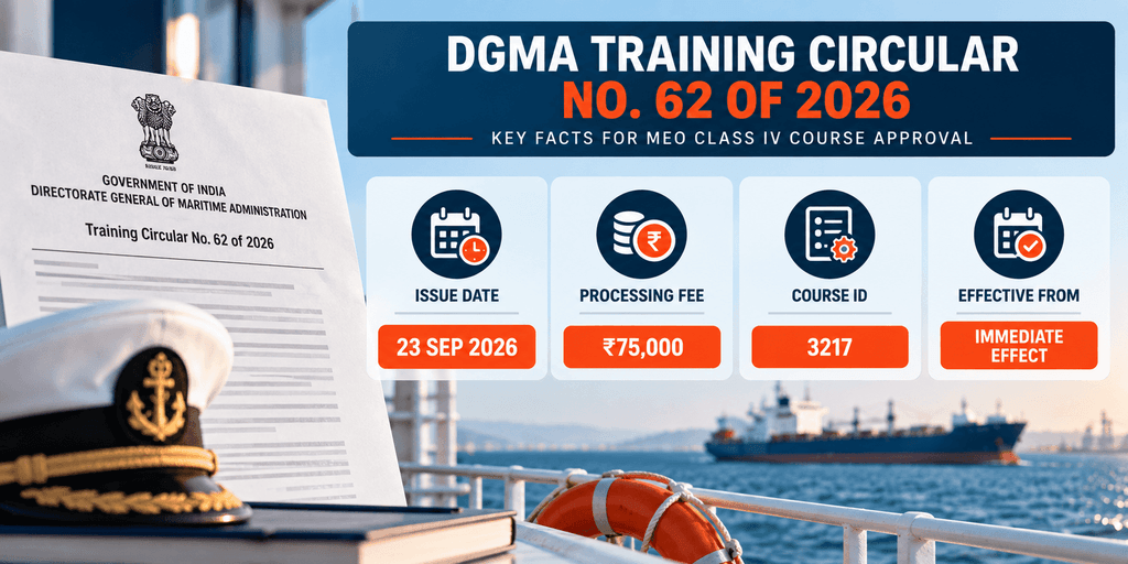 Infographic of DGMA Circular 62 of 2026 key facts for MEO Class IV course approval