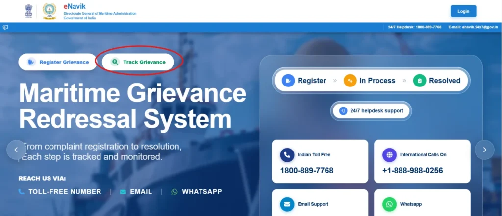 eNavik DGMA Portal and select “Track Grievance”