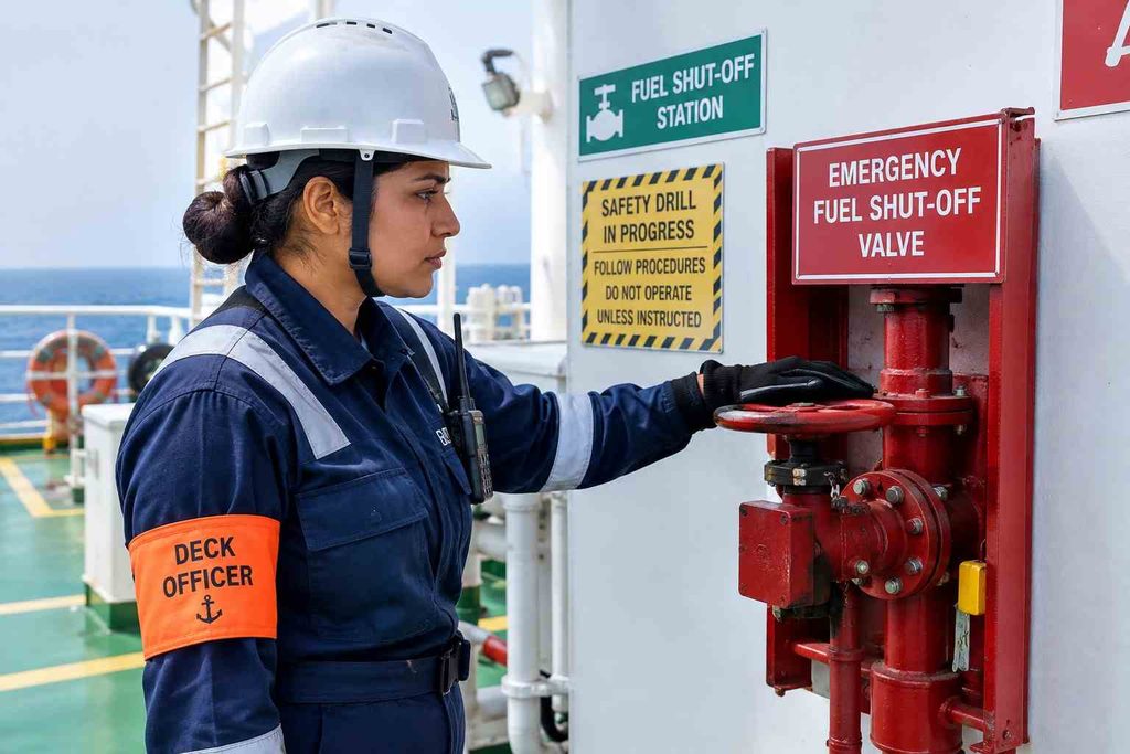 Officer at hydrogen fuel emergency shut-off valve